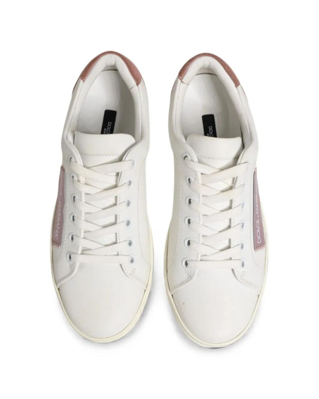 Dolce & Gabbana White Weiße Rosa Leder Low Top Sneakers