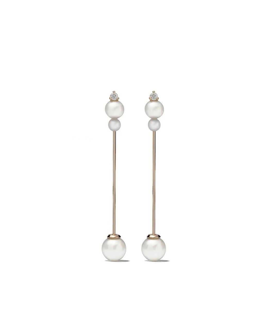 Mizuki White 14Kt Sea Of Beauty Kanzashi Pearl Diamond Earrings