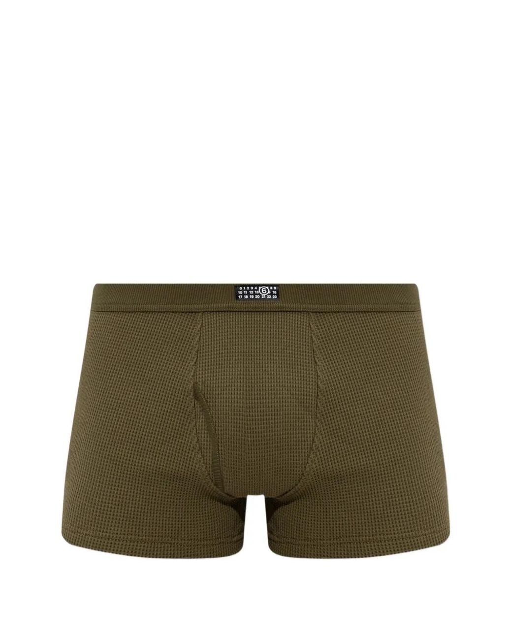MM6 by Maison Margiela Green Waffle-Knit Logo-Patch Boxers for men