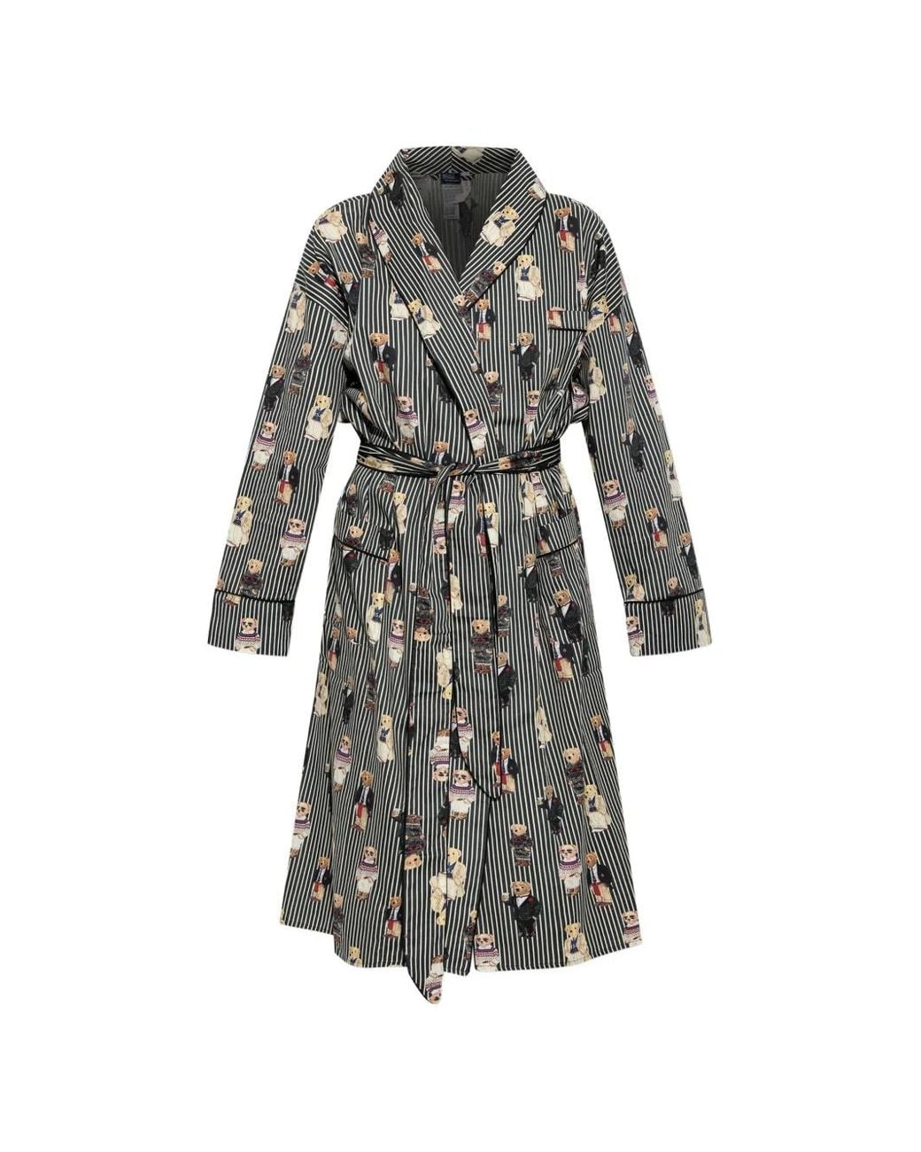 Polo Ralph Lauren Gray Polo Bear Stripe-Print Robe