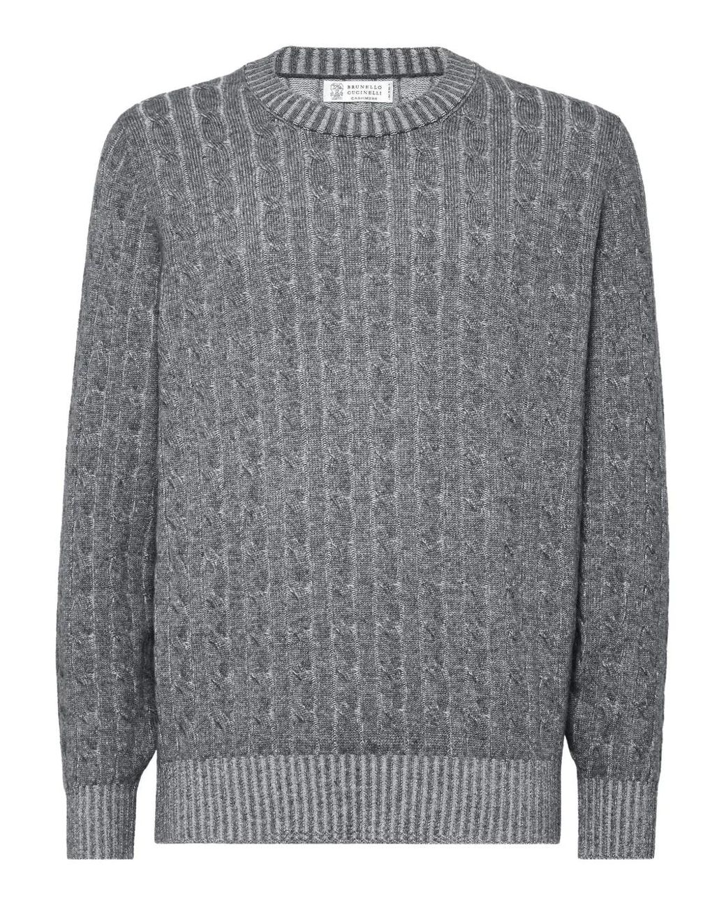 Brunello Cucinelli Gray Cashmere Vanisé Cable-Knit Sweater for men