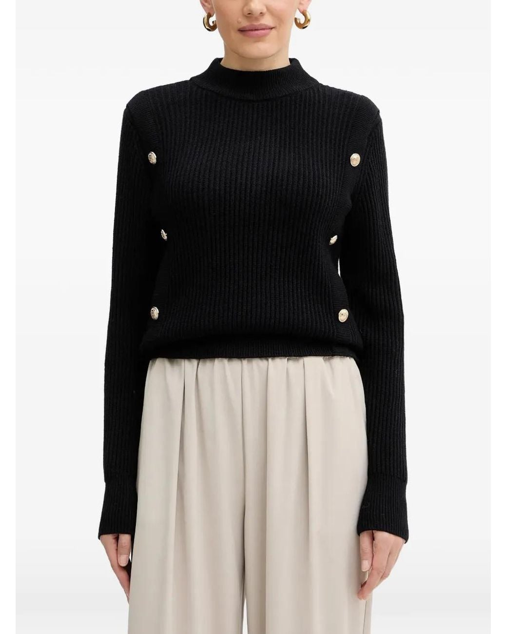 Morgan Black Button-Detail Ribbed Sweater