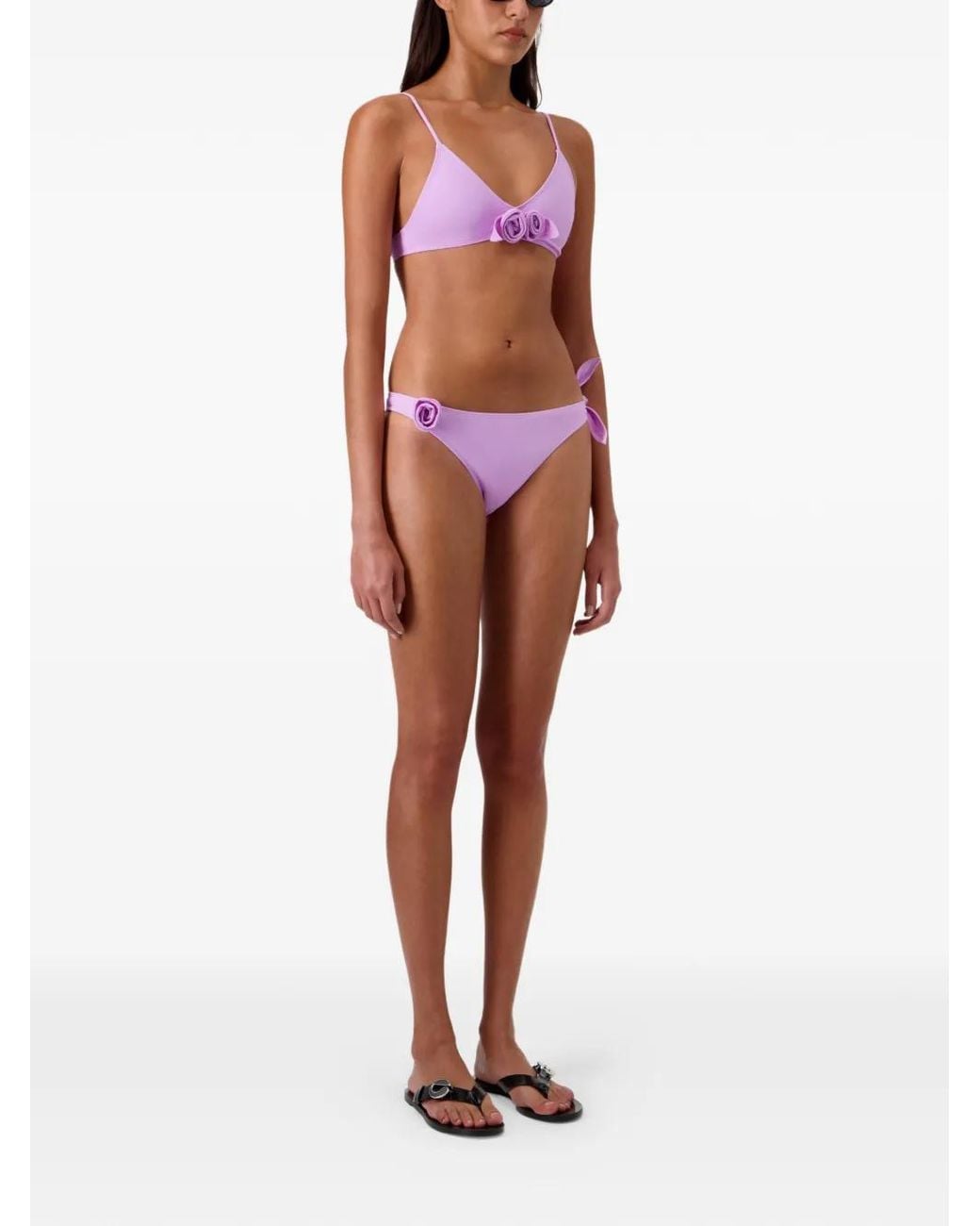 Coperni Purple Flower Gathered Bikini Top