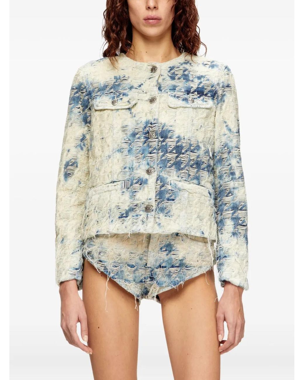 DIESEL White Houndstooth Denim Jacket