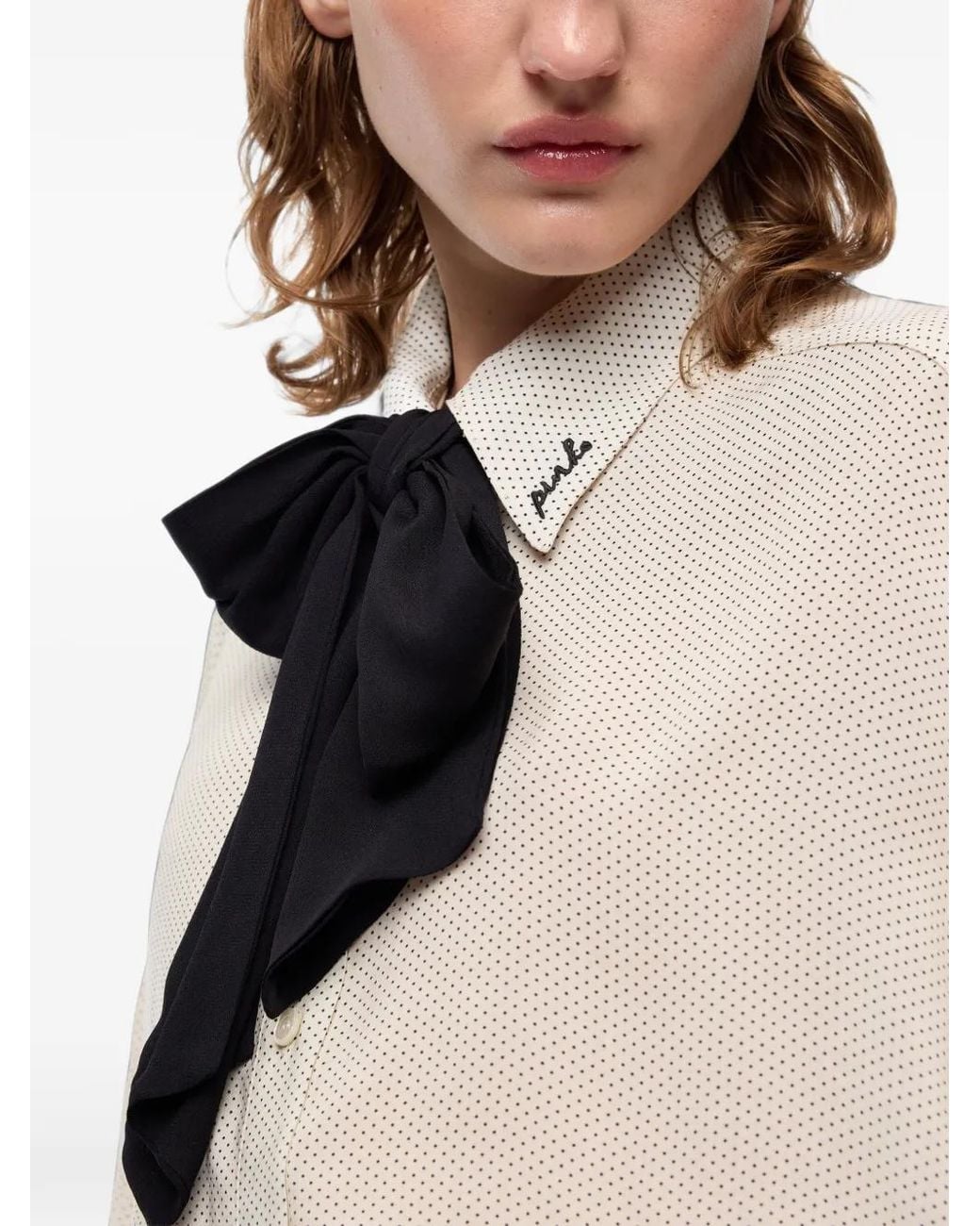 Pinko White Poplin Shirt With Removable Tie And Polka Dots