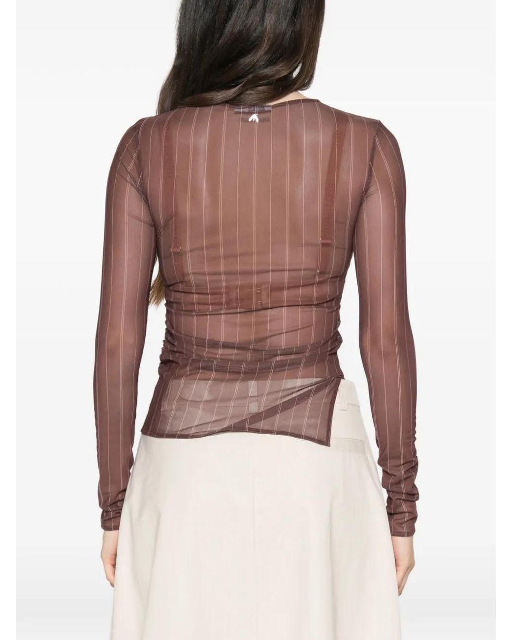 Patrizia Pepe Brown Pinstripe Tulle Top