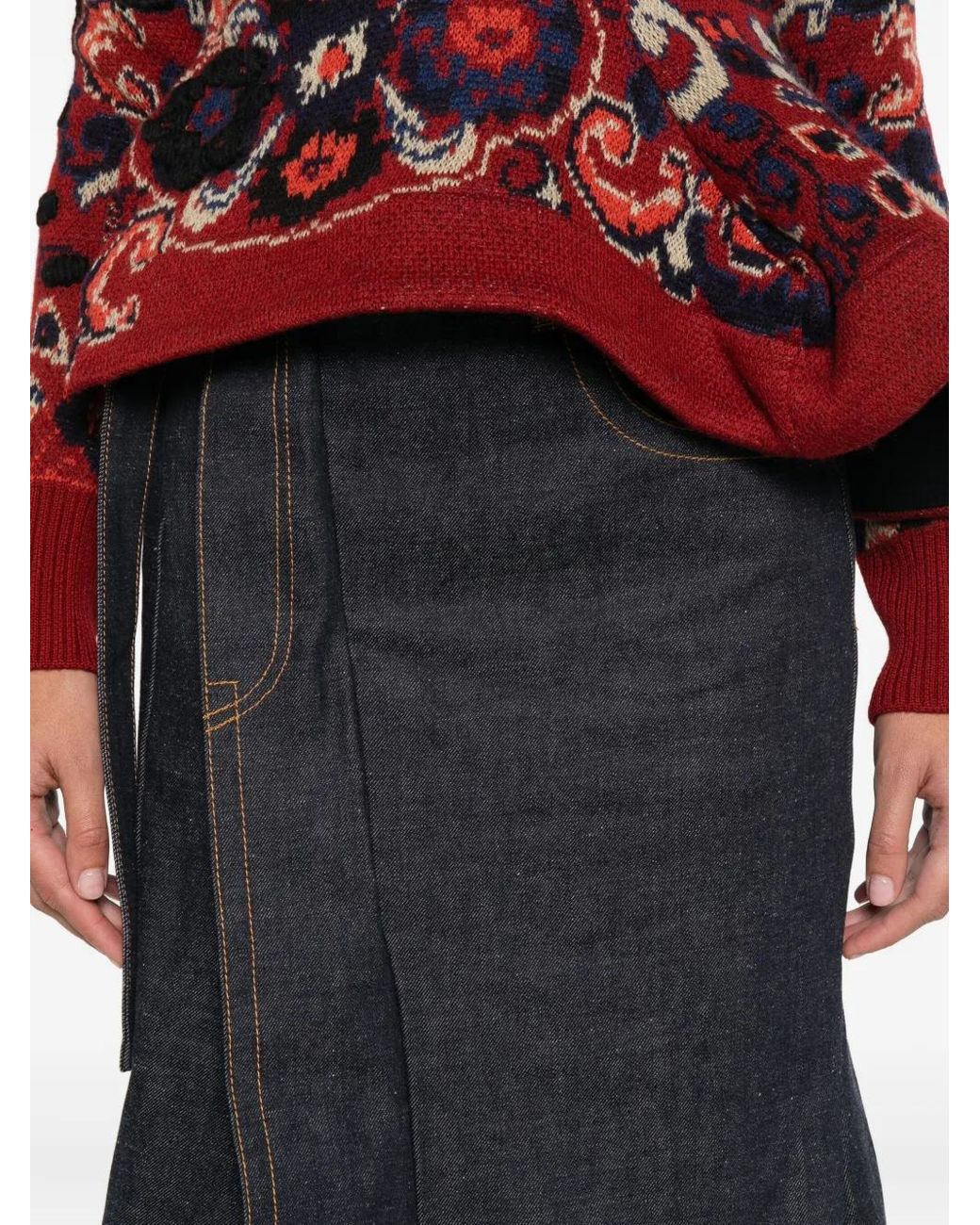 Sacai Black Belted Pleated Denim Skirt