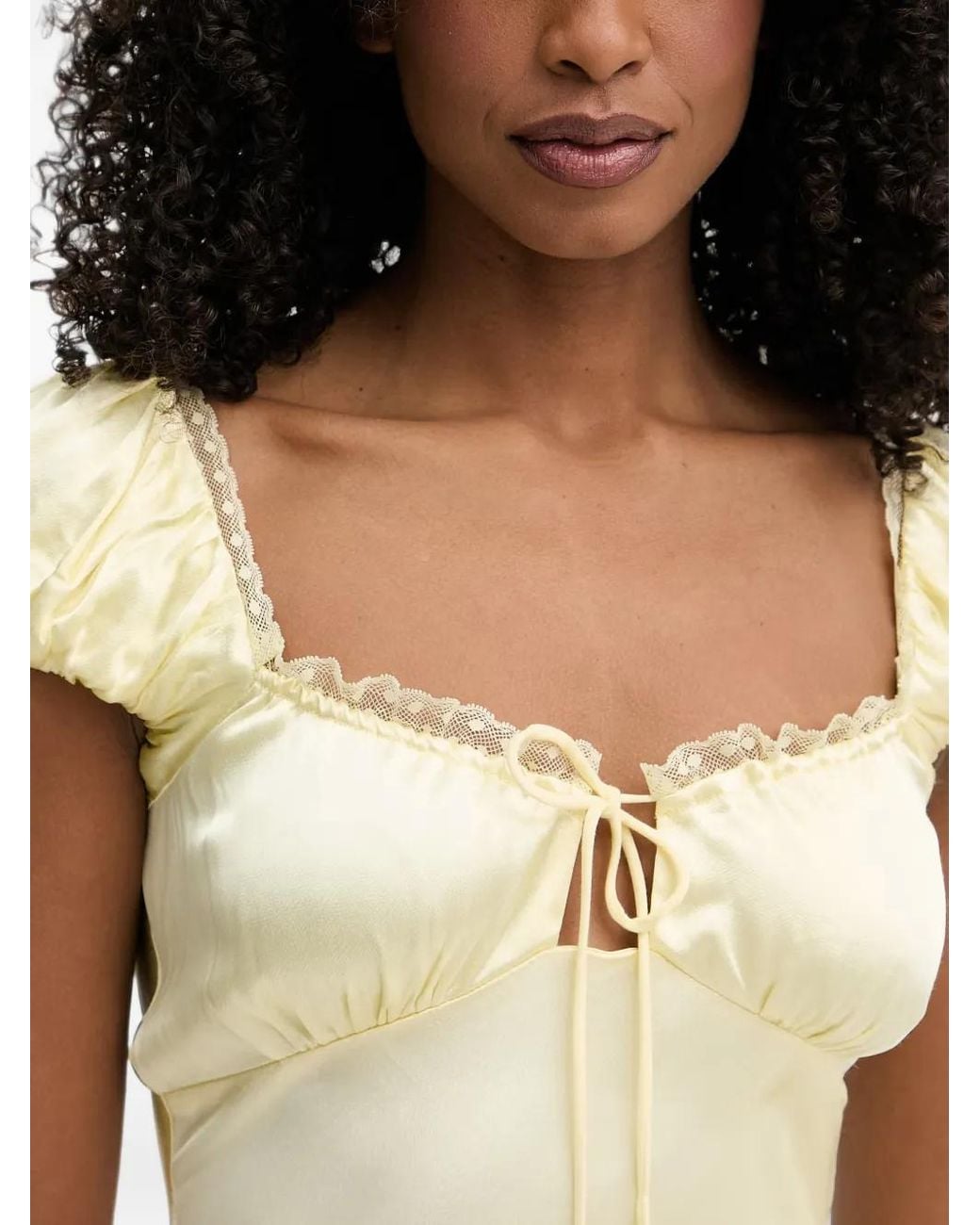 Bardot White Stasia Lace-Trim Puffed-Sleeve Dress