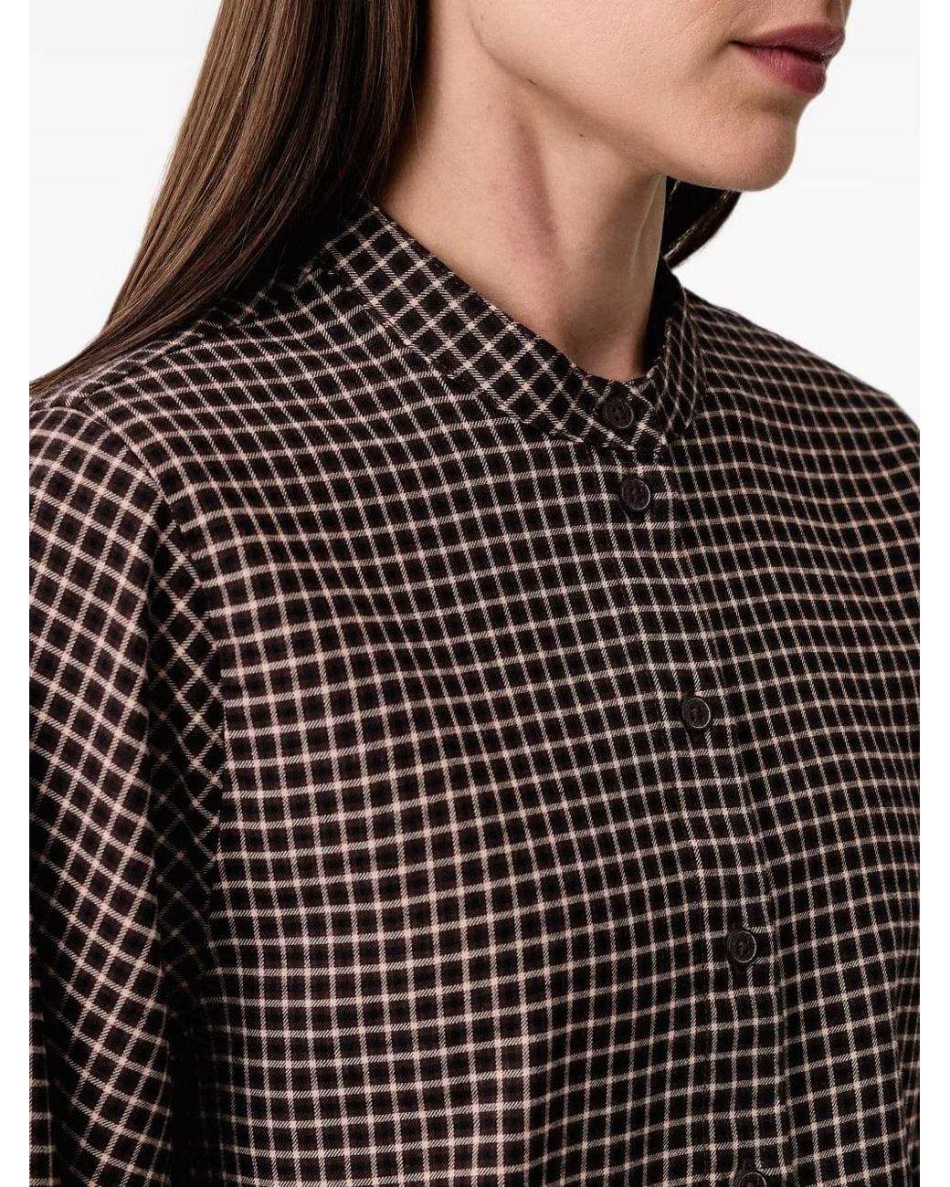 Marc O' Polo Black Check-Pattern Ruffled Flannel Blouse