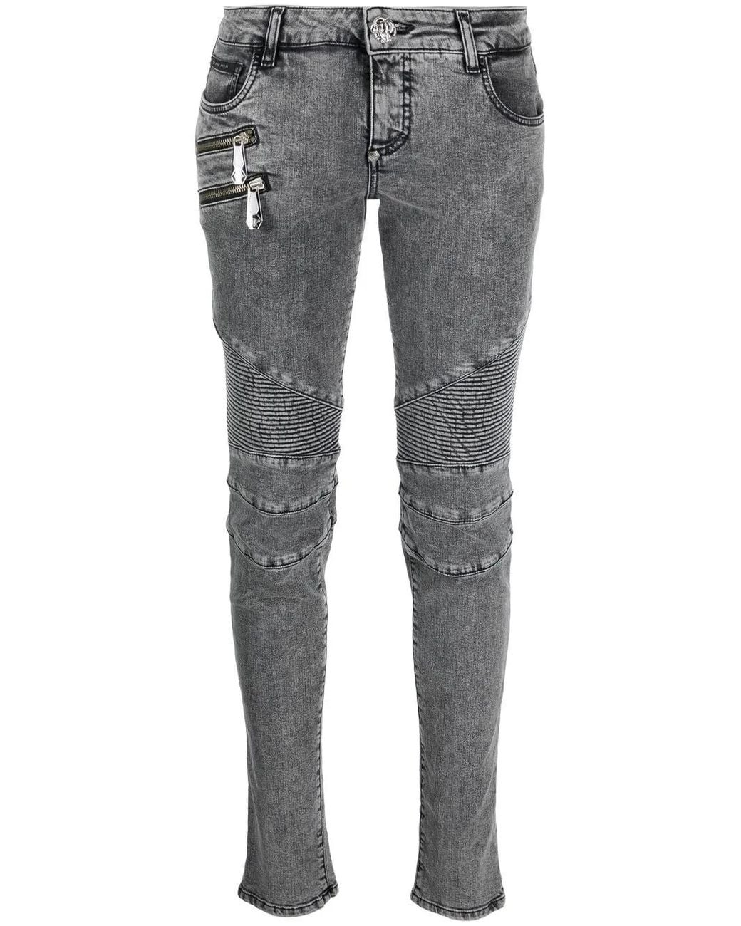 Philipp Plein Gray Bike Low-Rise Skinny Jeans
