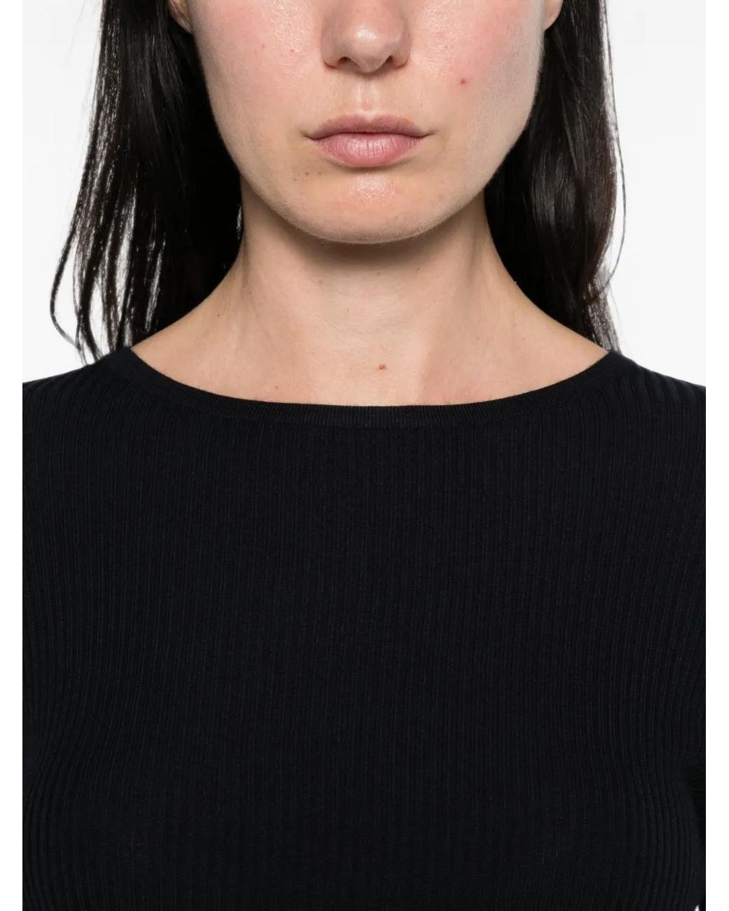 Max Mara Black Ribbed-Knit Button-Cuff Sweater