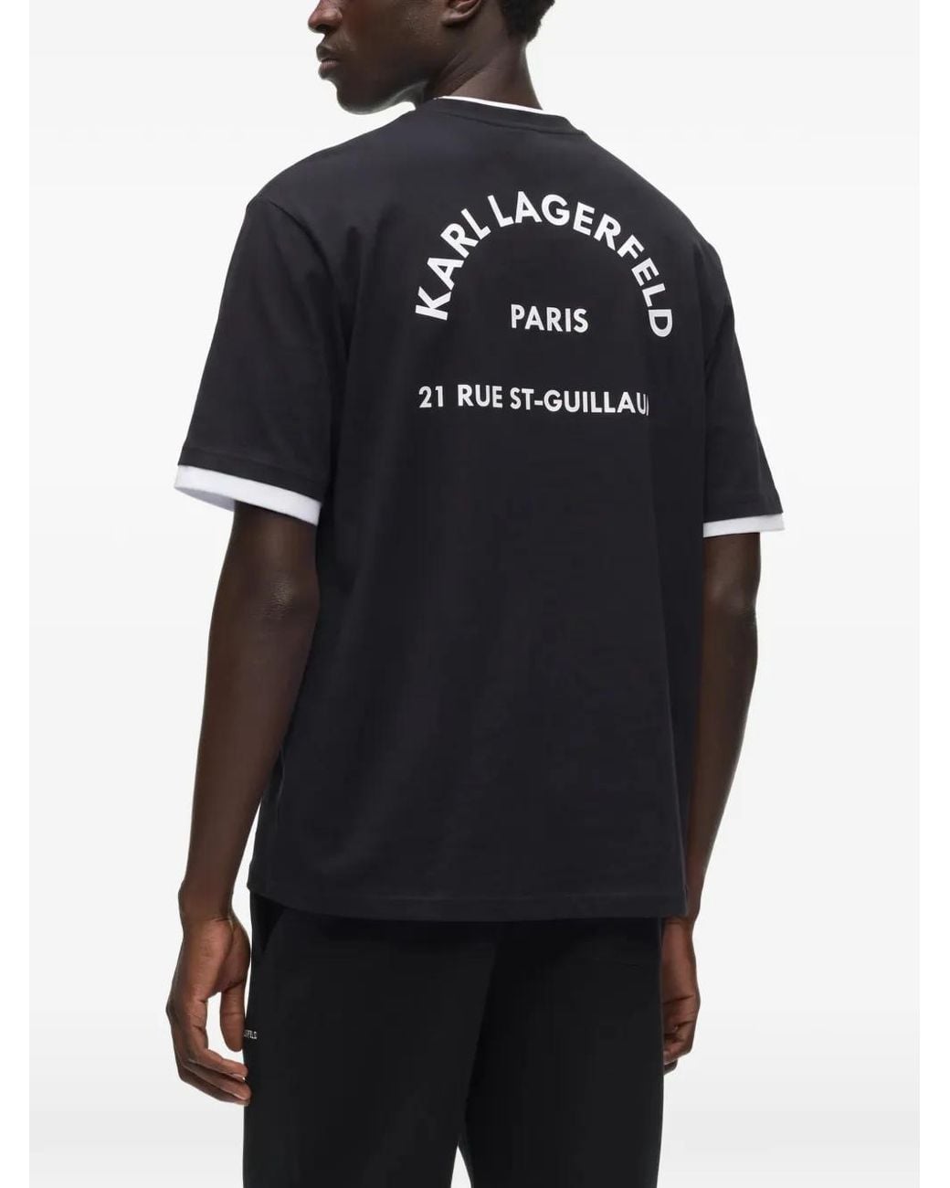 Karl Lagerfeld Black Rue St-Guillaume Double-Collar T-Shirt for men