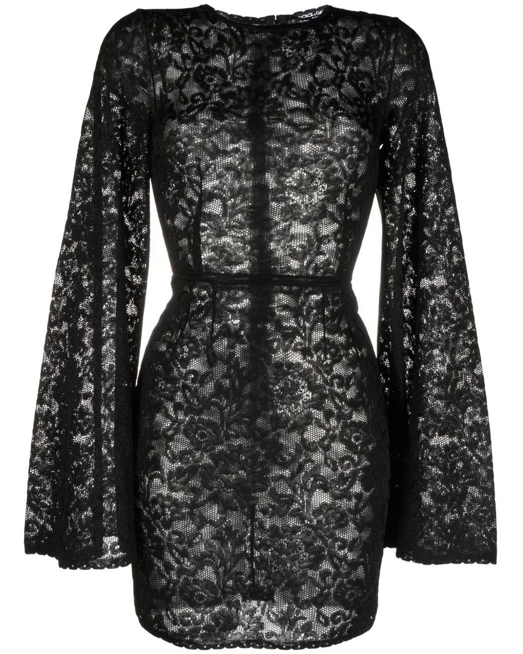 Dolce & Gabbana Black Mini Wide-Sleeve Lace Dress