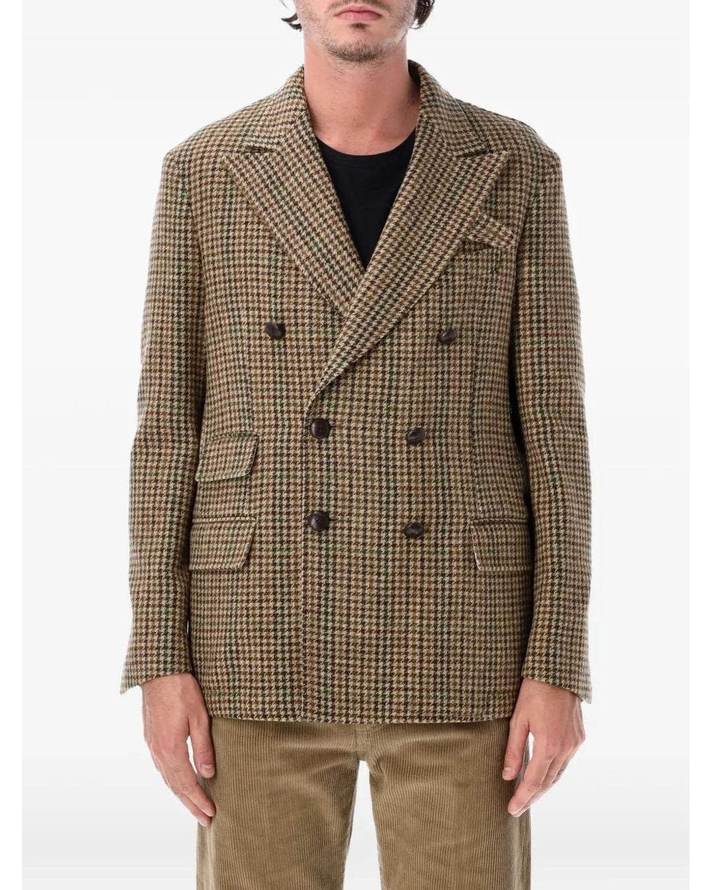 Fortela Brown Houndstooth Double-Breasted Jacket for men