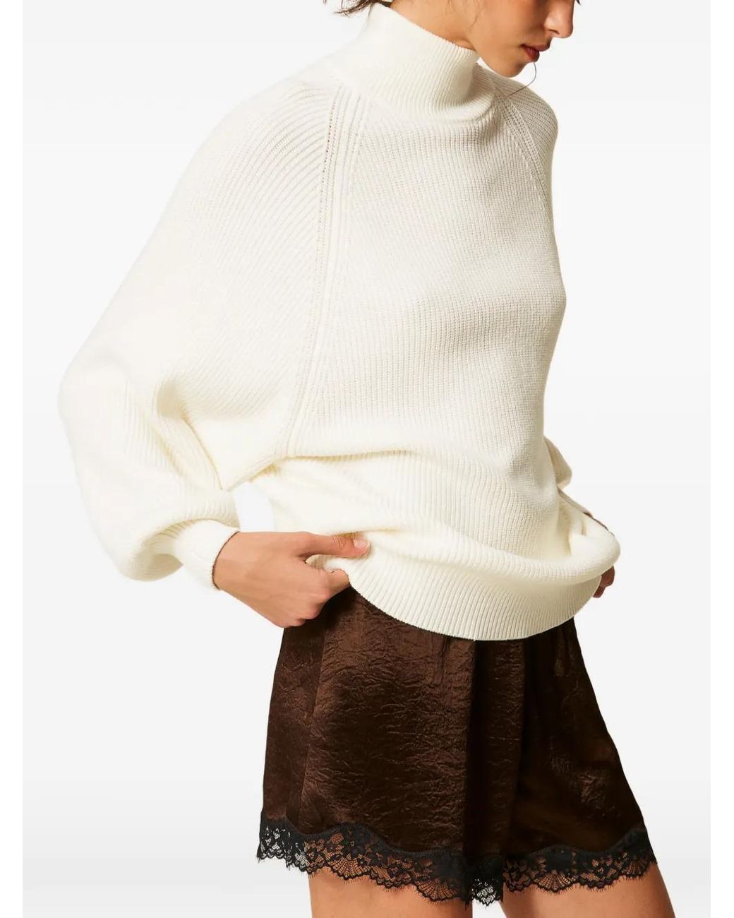 Twinset White Pull Oversize À Col Roulé