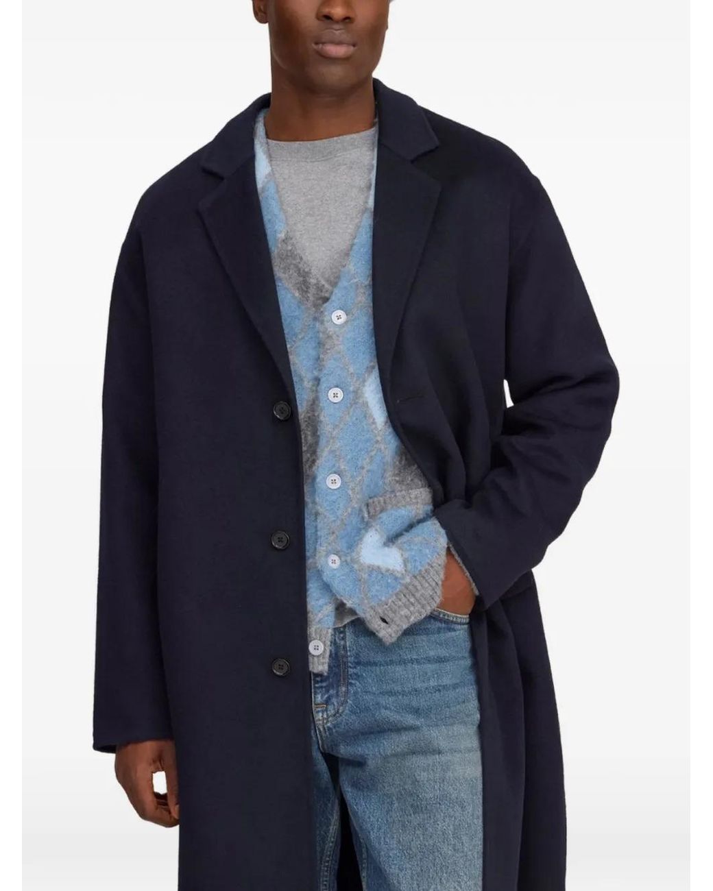 NN07 Blue Single-Breasted Notched-Lapel Coat for men