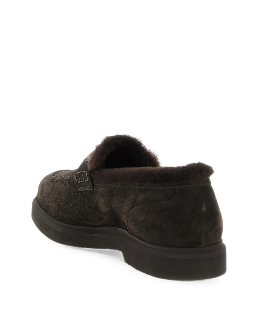 Brunello Cucinelli Black Suede Penny Loafers With Shearling Lining And Monili Insert
