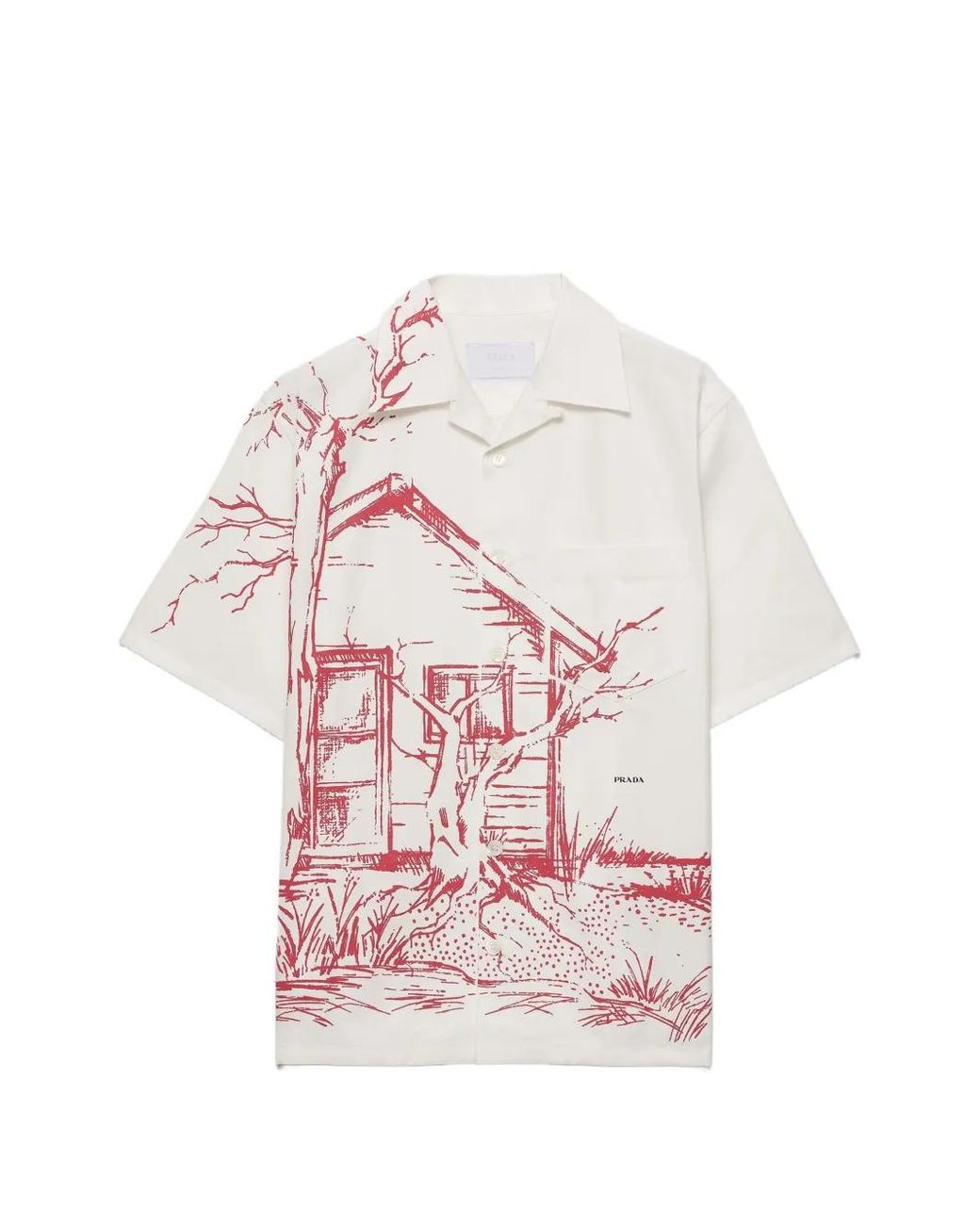 Prada Pink Printed Cotton Bowling Shirt for men