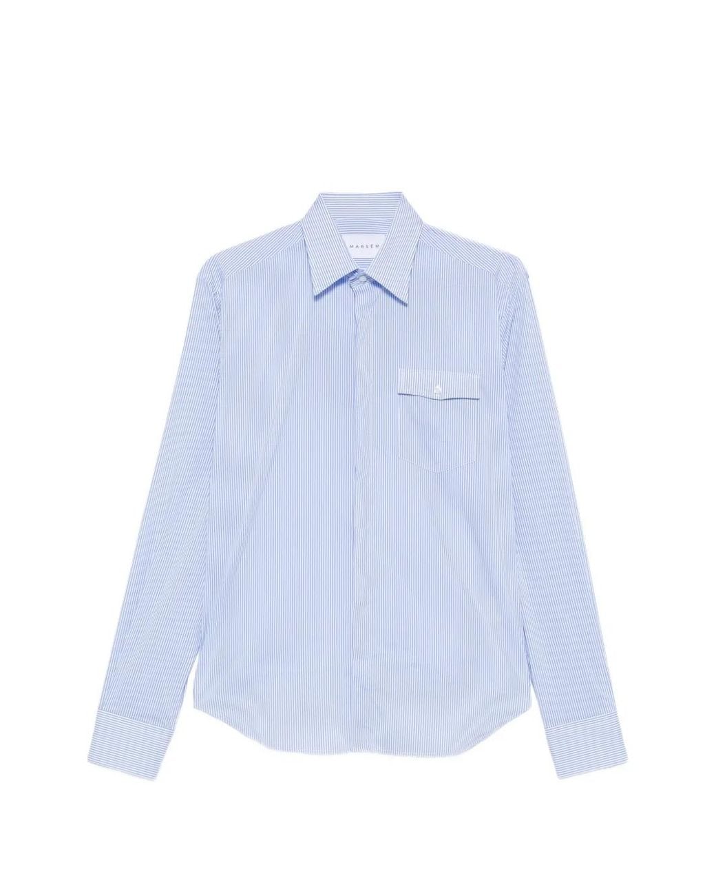 MARSĒM Blue Vertical-Stripe Flap-Pocket Shirt for men