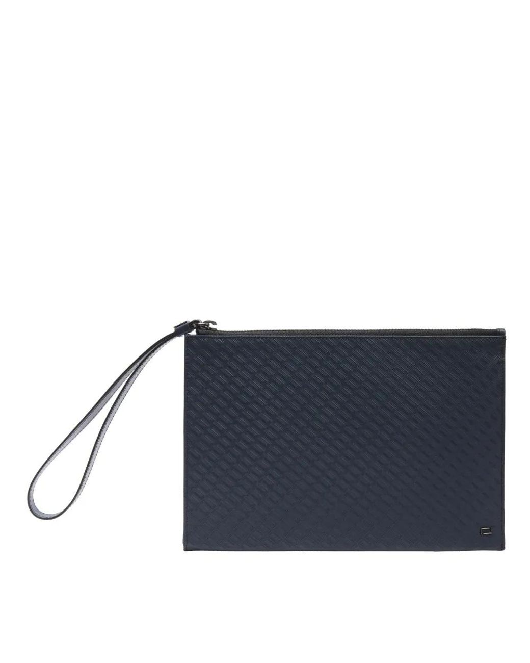 Lancel Blue Mini Leon Monogram-Embossed Leather Ipad Clutch Bag for men