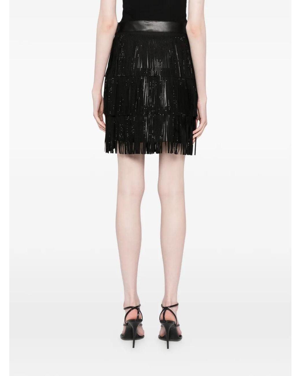Karl Lagerfeld Black Rhinestone-Embellished Fringe Mini Skirt