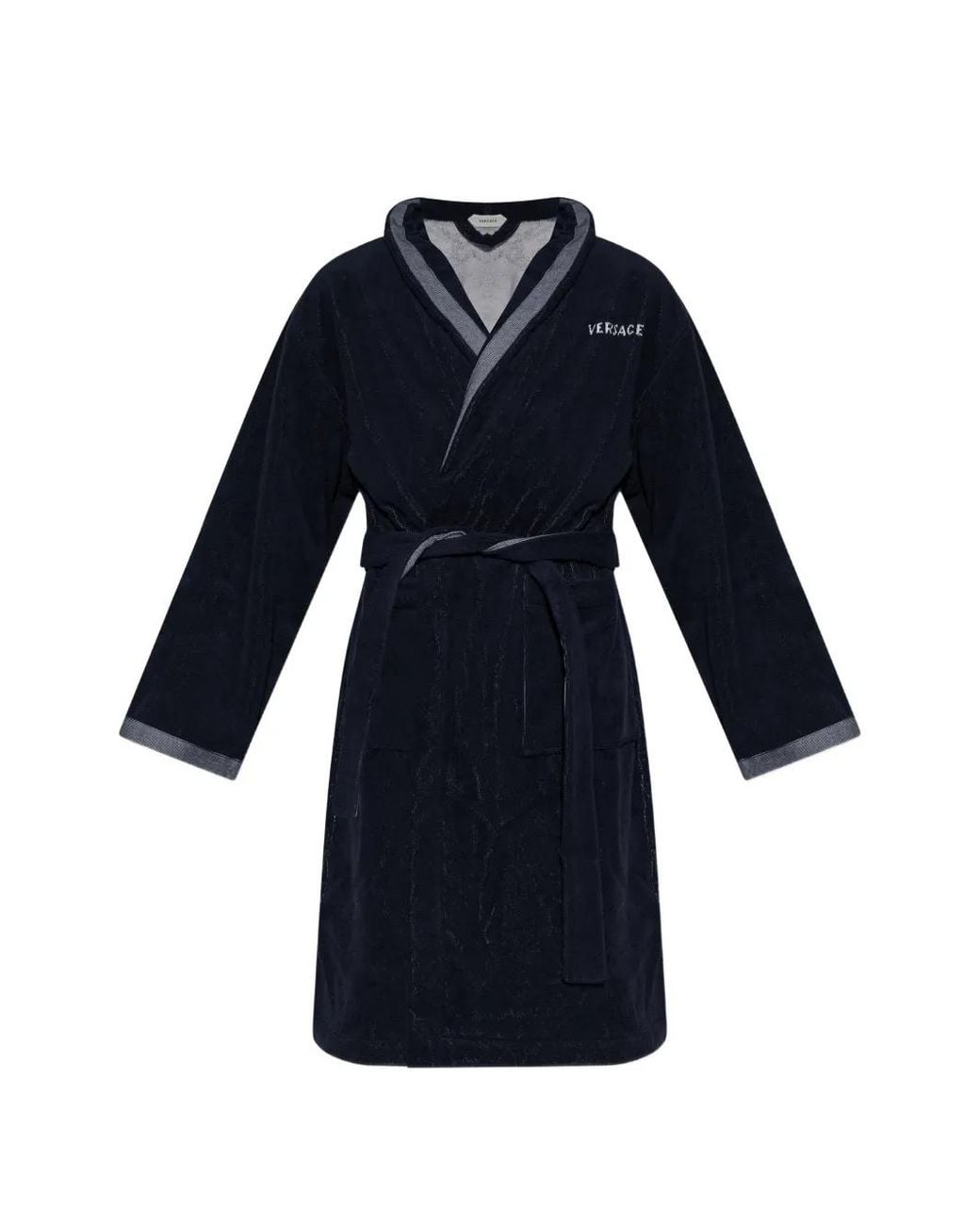Versace Blue Cotton-Terry Jacquard Dressing Gown