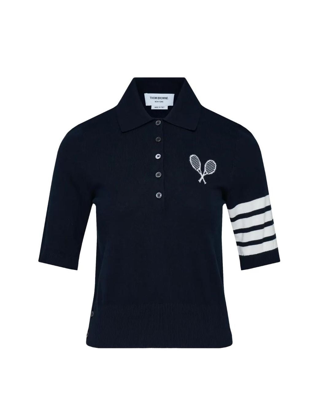 Thom Browne Blue Tennis-Intarsia Polo Shirt