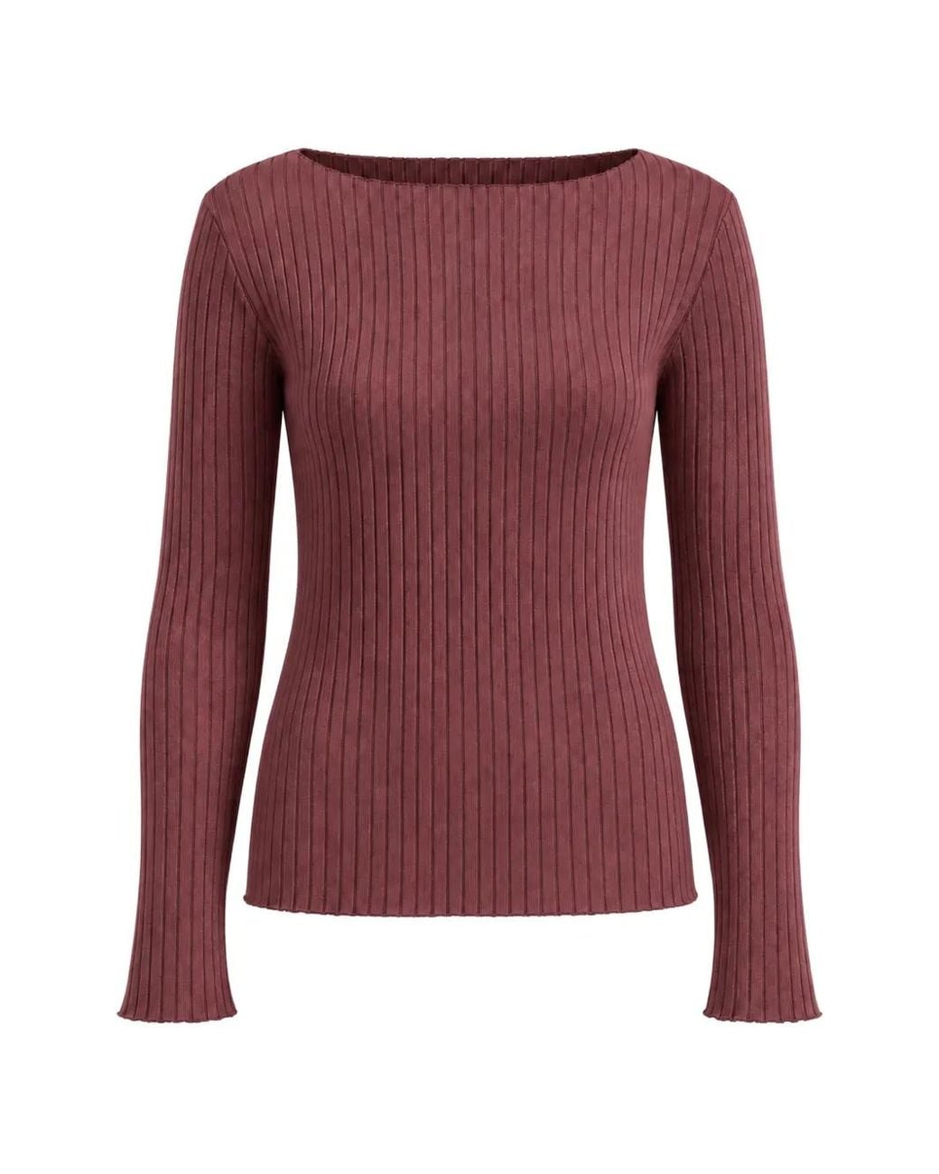 Vince Purple Ribbed Slash-Neck Top