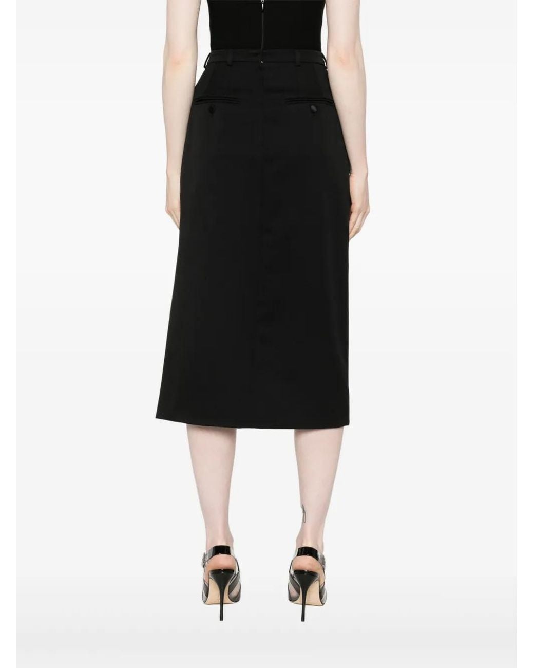 Dolce & Gabbana Black Gabardine Virgin-Wool Midi Skirt