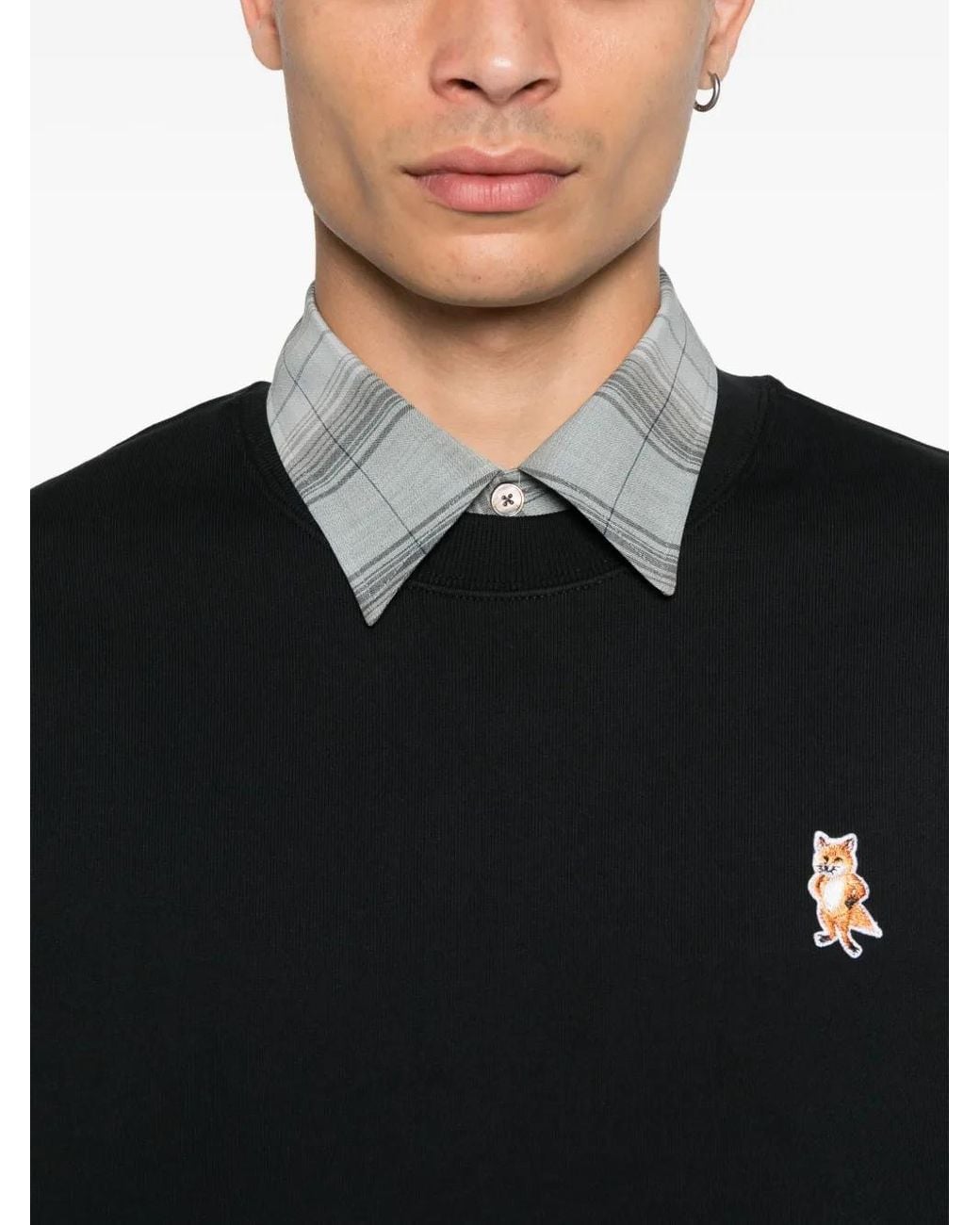 Maison Kitsuné Black Cotton Sweatshirt With Fox Embroidery