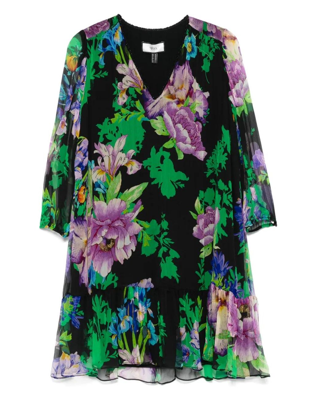 Nissa Green Floral-Print Dress