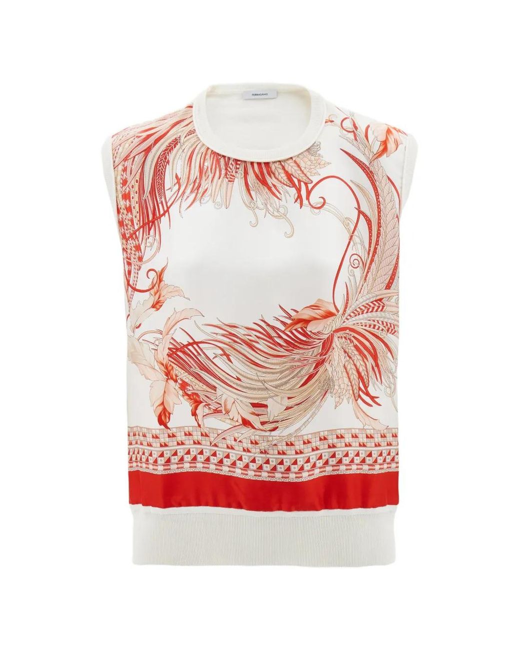 Ferragamo White Feather Show Print Sleeveless Sweater