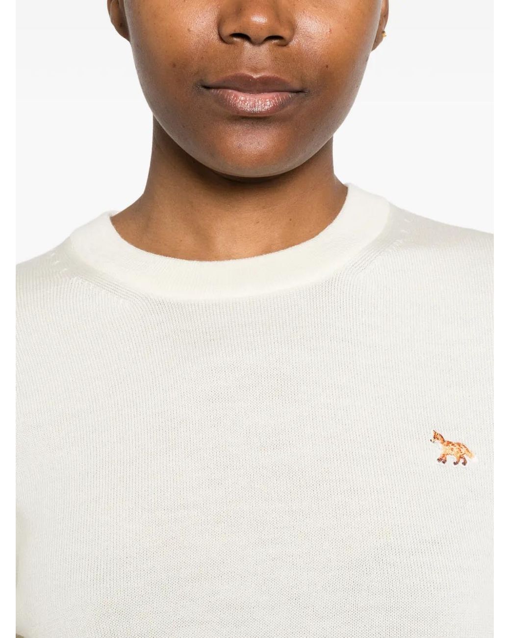Maison Kitsuné White Maison Kitsuné Baby Fox Wool Crewneck Jumper