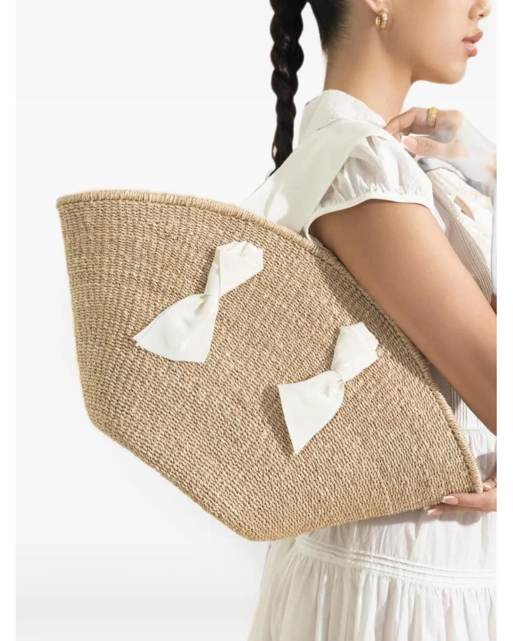 PAMELA MUNSON Natural Petite Isla Bahia Riviera Bow-Detail Tote Bag