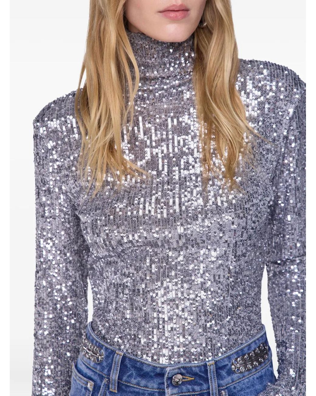 Rabanne Gray Sequinned Turtleneck Top
