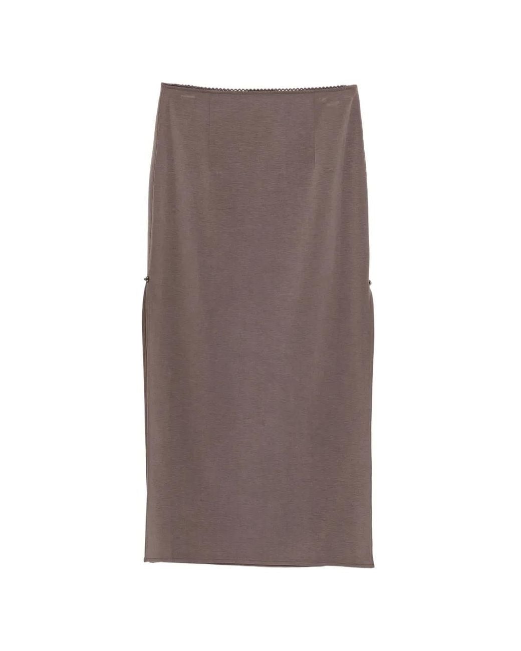 Samuel Guì Yang Brown Logo-Patch Side-Slit Skirt