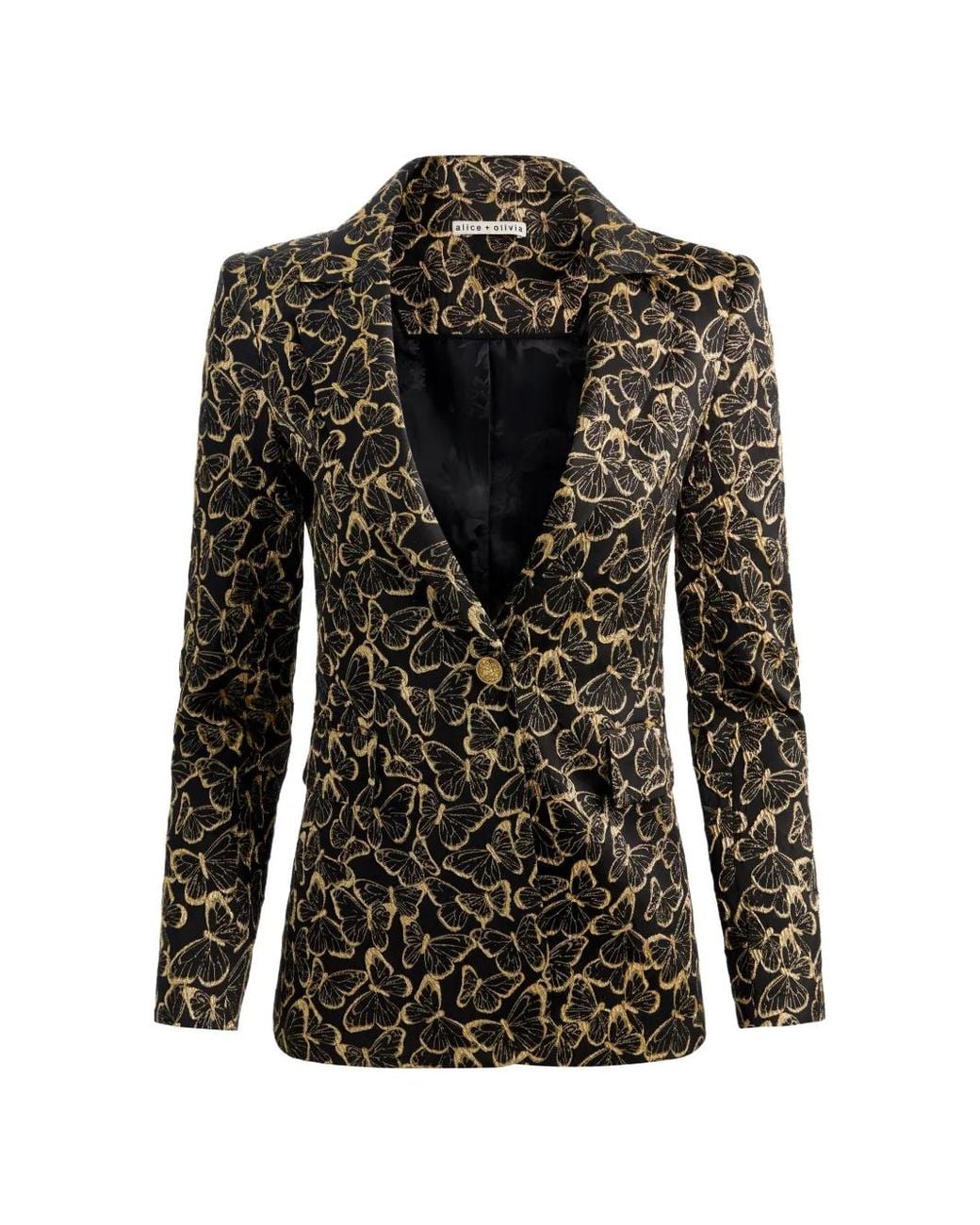 Alice + Olivia Black Macey Butterfly-Pattern Blazer
