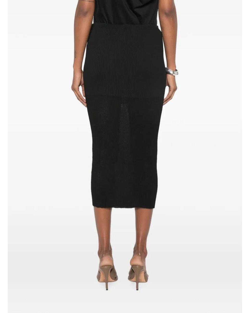 Alberta Ferretti Black Ribbed-Knit Midi Skirt
