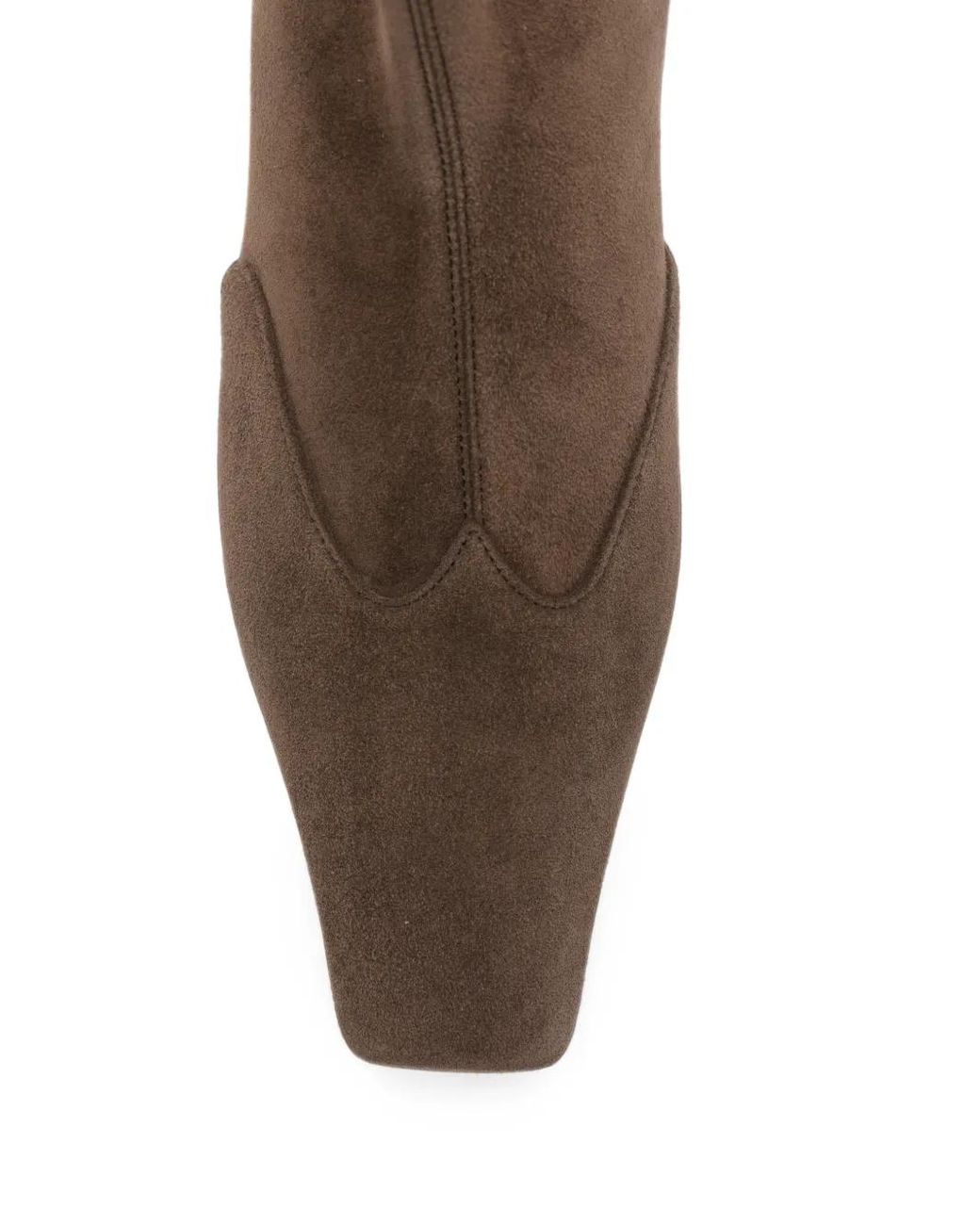 Khaite Brown Nevada Ebony-Colored Suede Cowboy Ankle Boots With Squared-Toe And Low Heel
