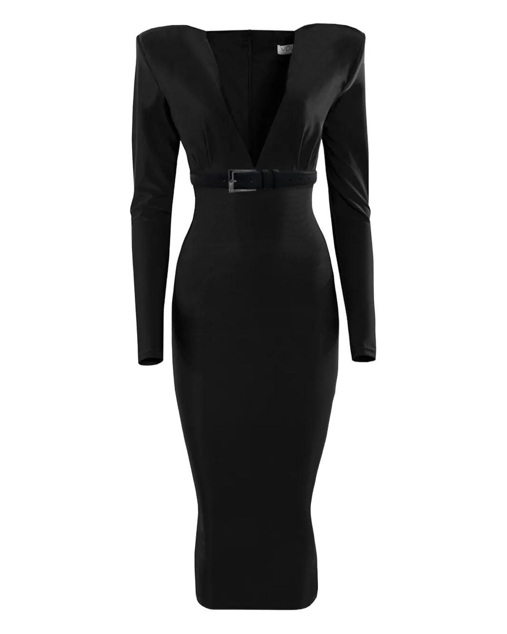 Vestiaire d'un Oiseau Libre Black V-Neck Belted Midi Dress