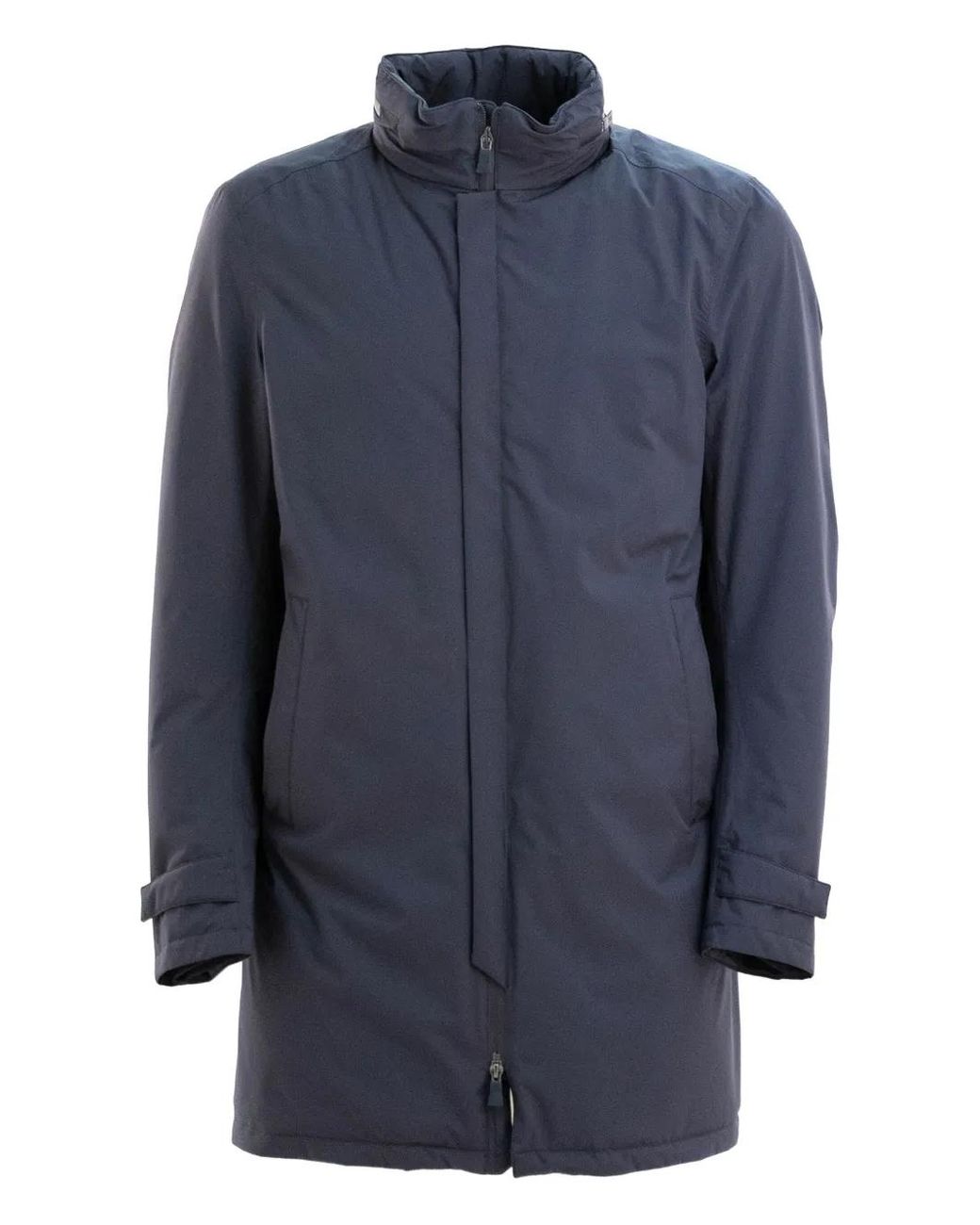 Herno Blue Stand-Collar Zip-Front Coat for men