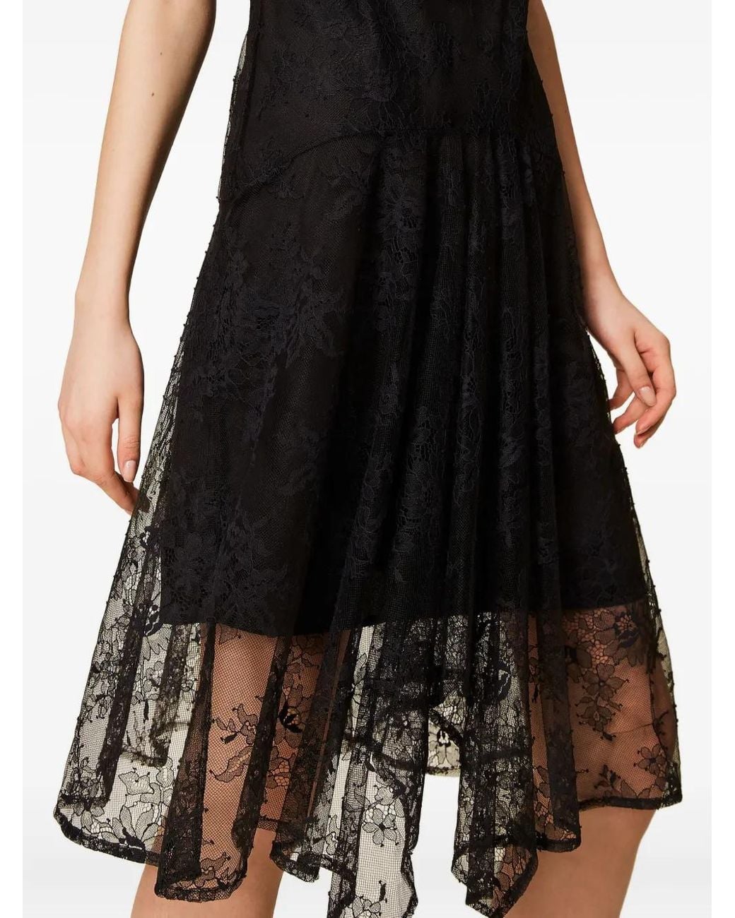 Twinset Black Lace-Overlay Midi Dress