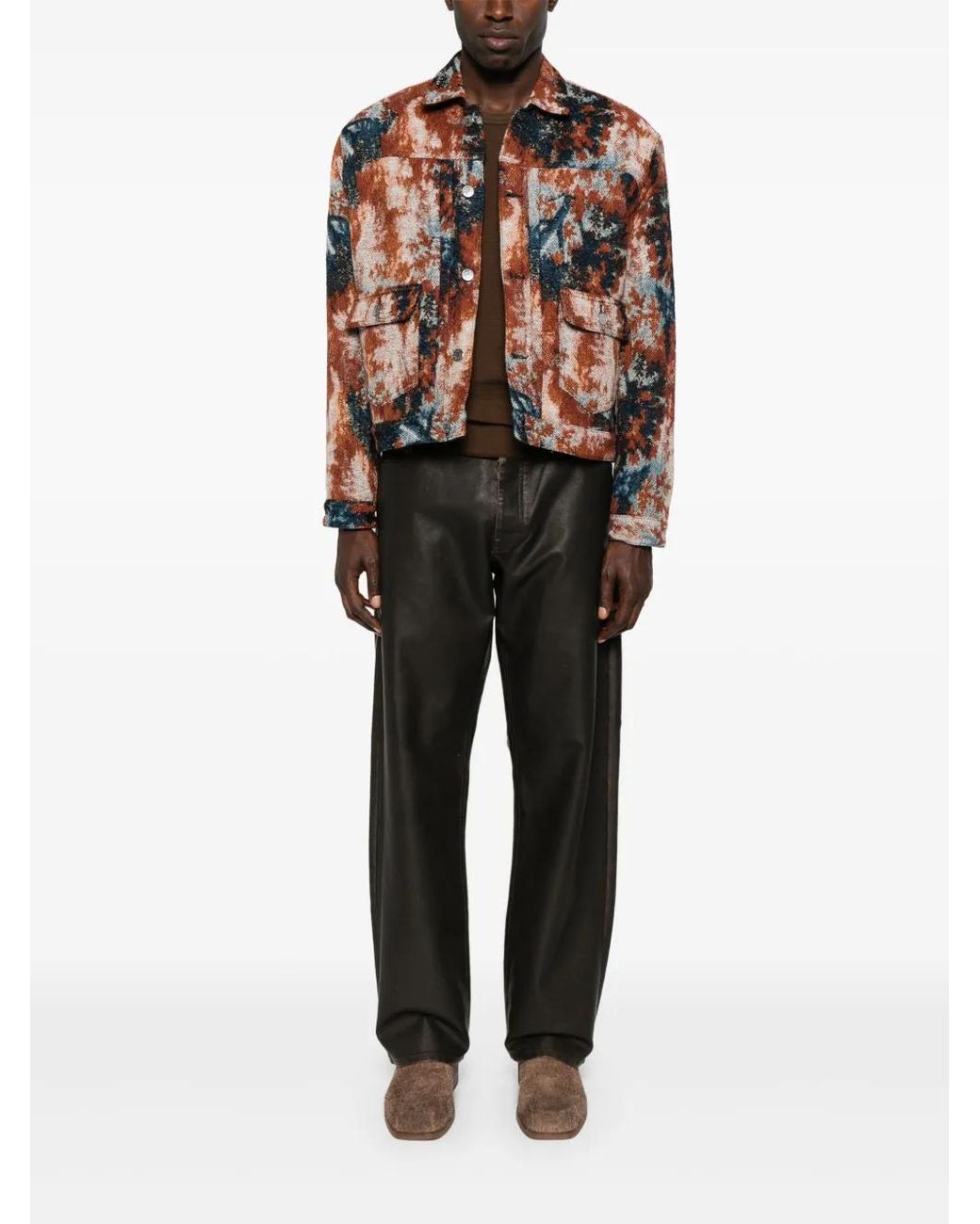 sunflower Brown Abstract-Print Shirt Jacket for men