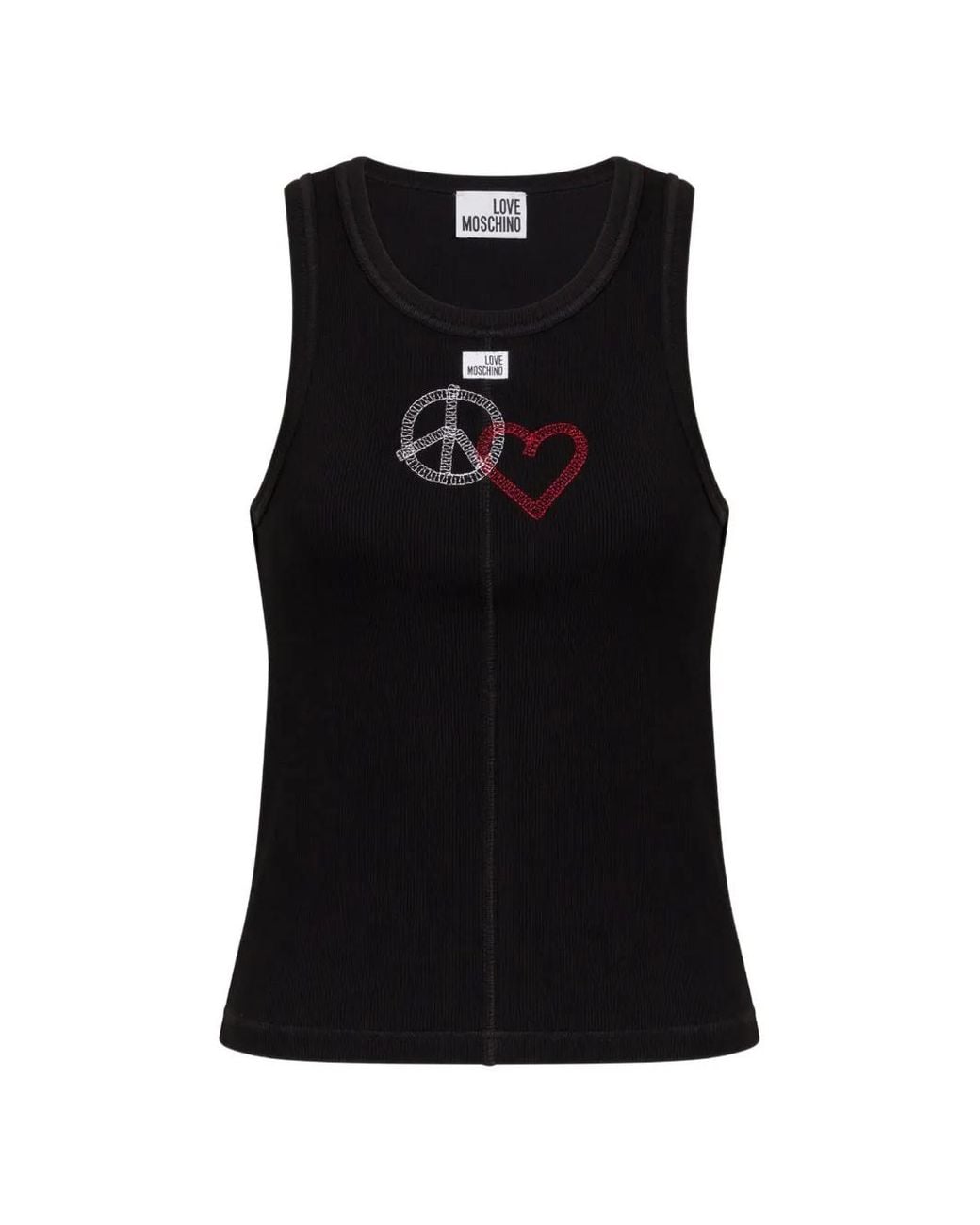 Love Moschino Black Heart Peace-Sign Ribbed Top