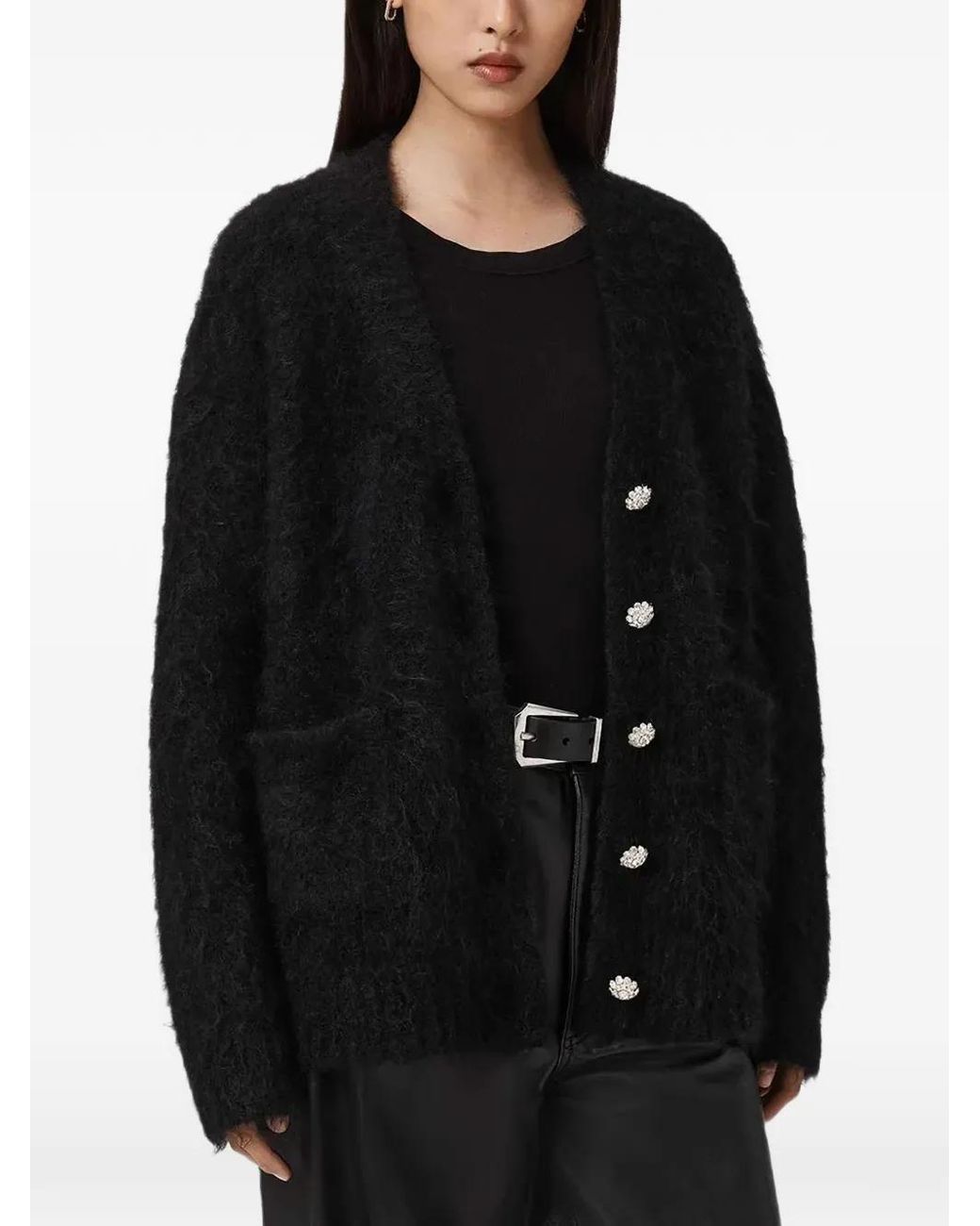 AllSaints Black Rubi Button Cardigan