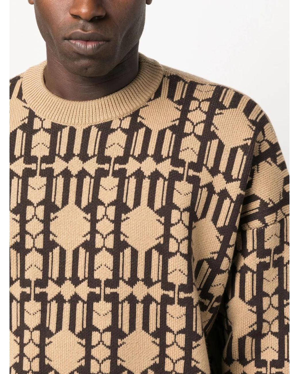 Palm Angels Brown Jacquard Sweater for men