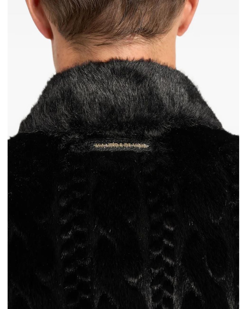 Manière De Voir Black David Plush Cable Embossed Jacket for men