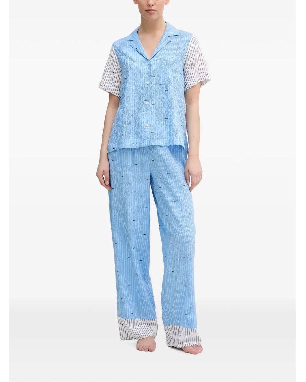 DKNY Blue Pyjama À Logo Imprimé En Seersucker