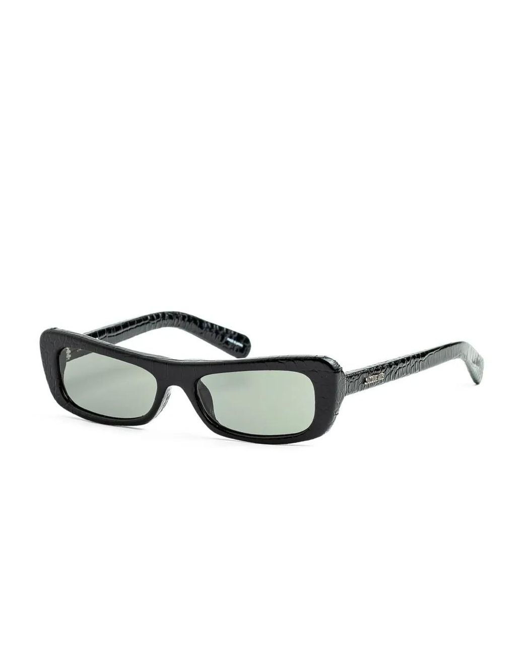 Jacquemus Black Capri Crocodile-Effect Rectangular Sunglasses