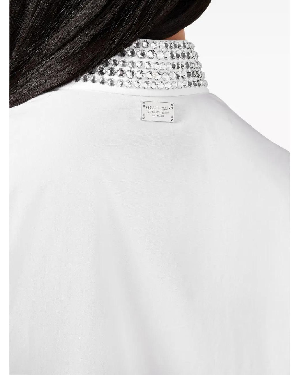 Philipp Plein White Crystal Embellished-Collar Cotton Shirt